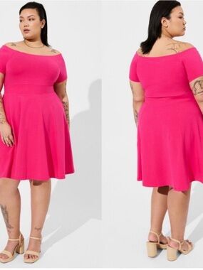 torrid Size 6 Hot Pink Off-the-Shoulder Fit & Flare Mini Dress